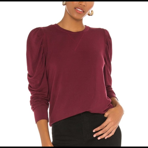 bobi Sweaters - bobi Puff Sleeve Crewneck Sweater in Burgundy